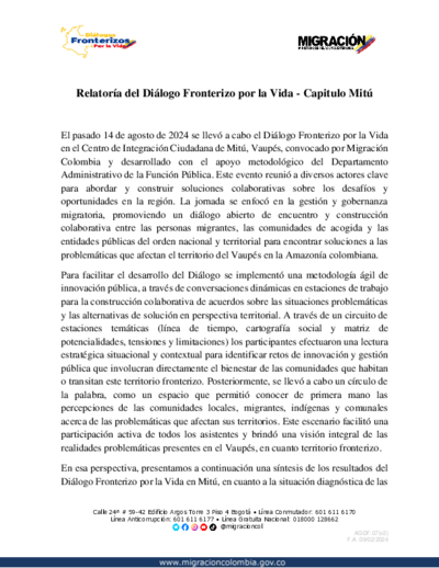 Relatoría del Diálogo Fronterizo por la Vida capítulo Mitú - 14 de agosto de 2024