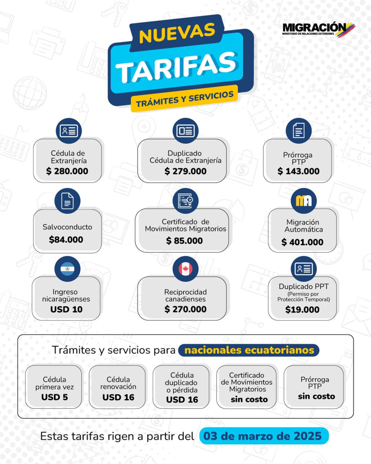 Tarifas vigentes