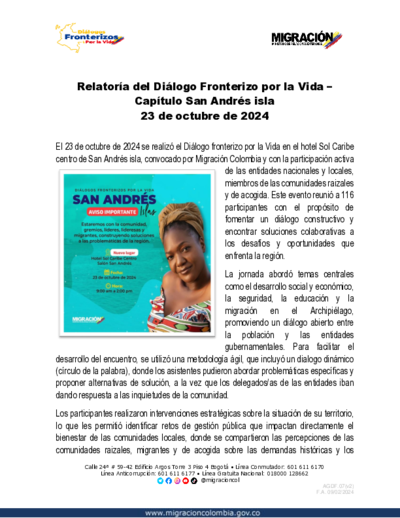 Relatoría del Diálogo Fronterizo por la Vida capítulo San Andrés - 23 de octubre de 2024