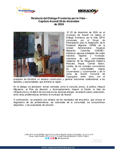 Relatoría del Diálogo Fronterizo por la Vida capítulo Acandí - 20 de diciembre de 2024